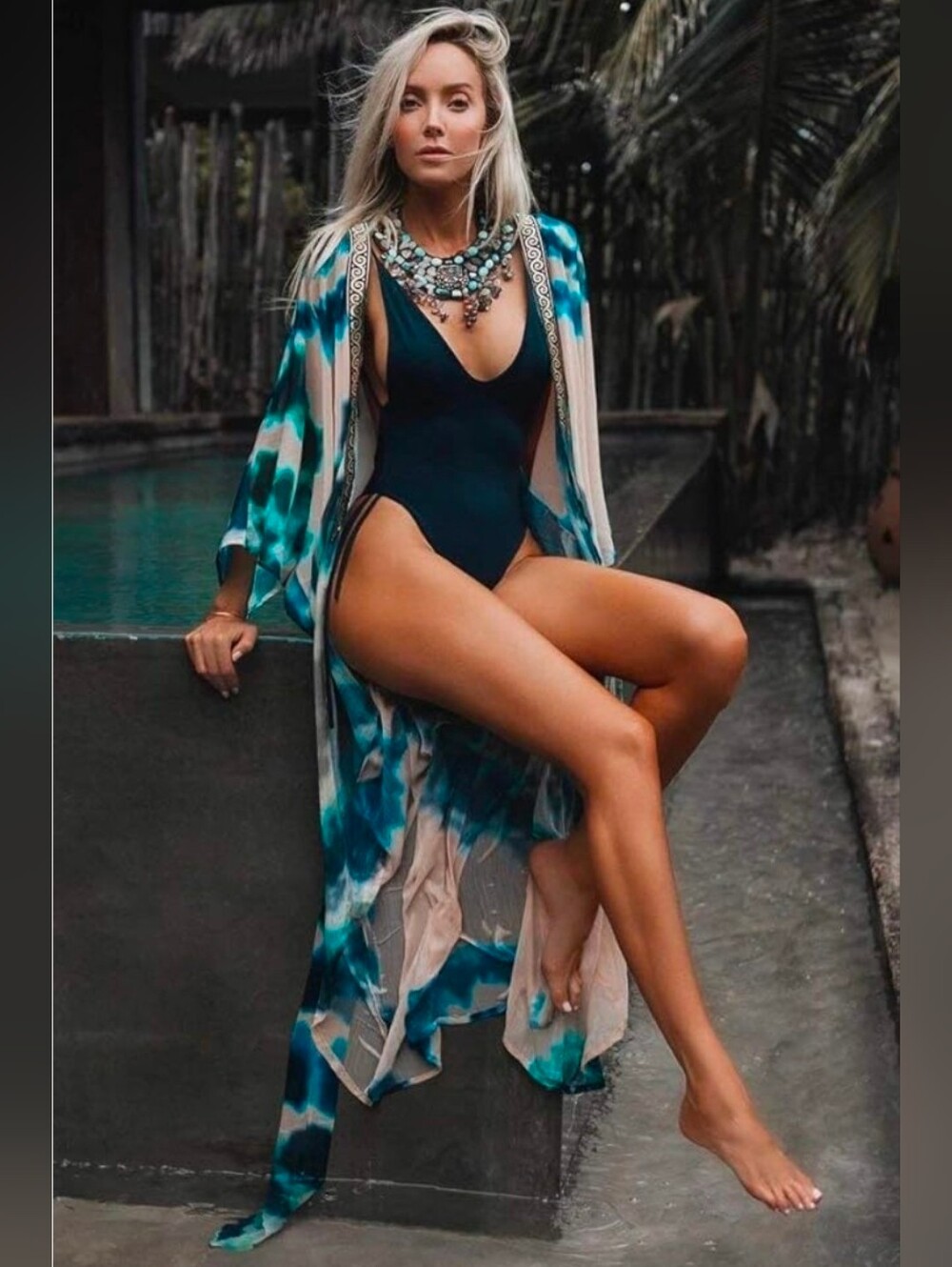 NEW Suki SO Greek Goddess Women’s Teal Tie-Dye Beach Kimono Cover Up One Size